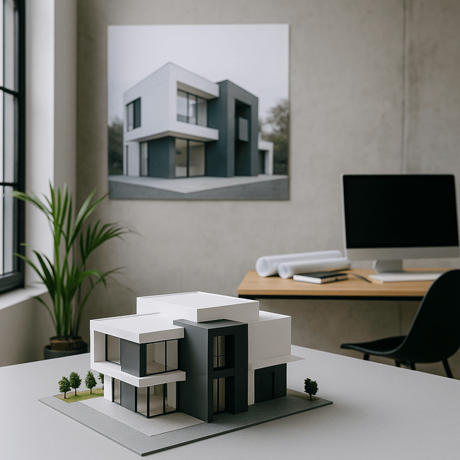 constructoras-chetumal-maqueta-casa-moderna. Maqueta de casa moderna utilizada por constructoras en Chetumal para planificación y desarrollo de proyectos residenciales.